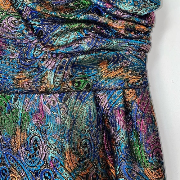 Vintage 1950s Jacquard Metallic Lamé Bombshell Evening Gown Low Back Asymmetric - Picture 8 of 10